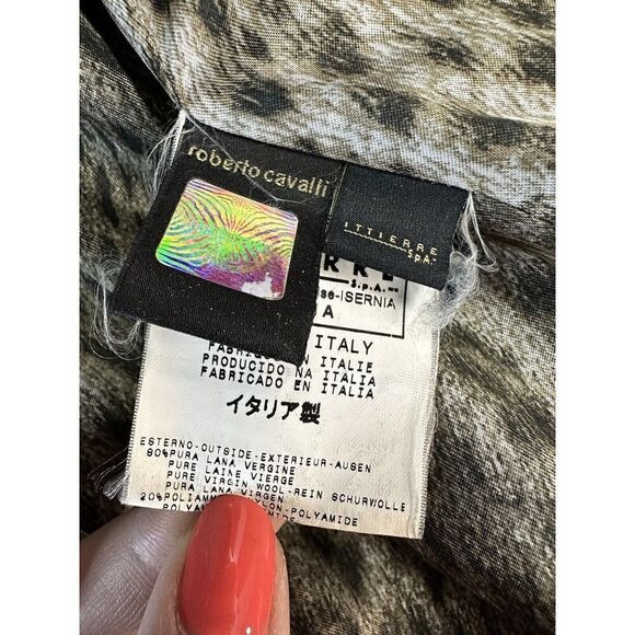 Just Cavall Virgin Wool Trench Coat Ruffle front sz 42 US 6 - Picture 11 of 13